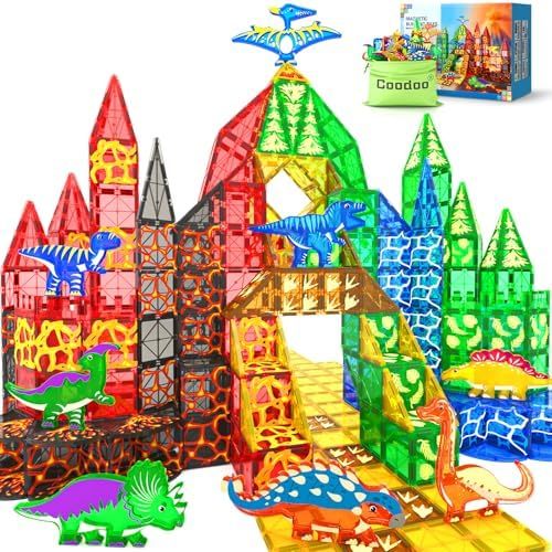 Dinosaur Toys Magnetic Tiles Lava Dinosaur World Set - Magnetic Blocks Building Toys