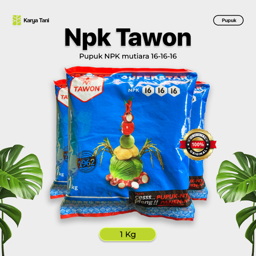 PUPUK NPK MUTIARA 16-16-16 CAP TAWON 1 KG