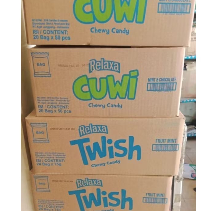 

RELAXA CUWI MINT COKLAT DAN TWISH BIRU 1 KARTON