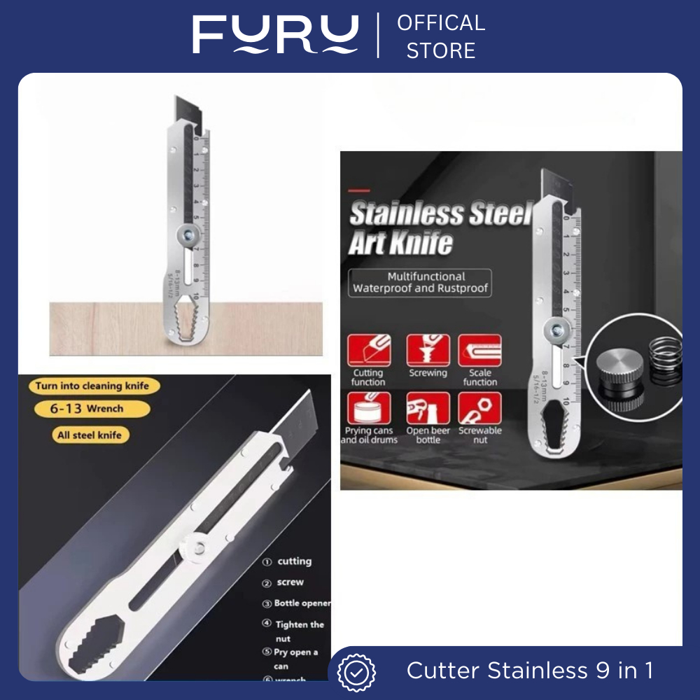 

FURU Pisau Cutter 9 Fungsi Stainless Anti Karat Pemotong Serbaguna Tajam & Awet