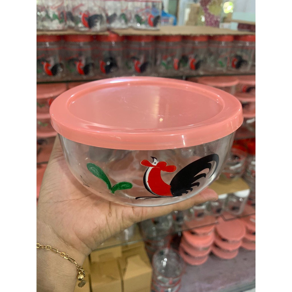 Mangkok kaca ayam set tutup SLB-68C