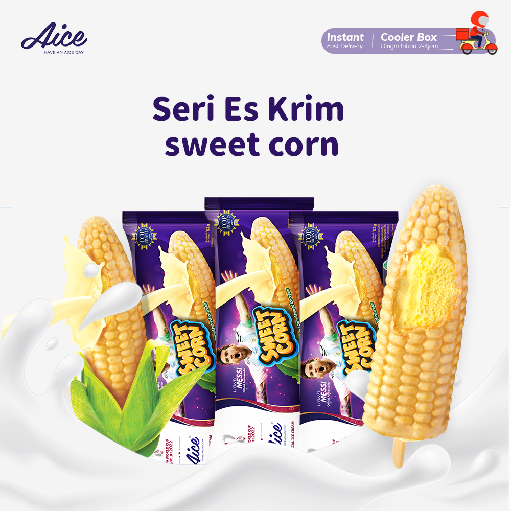 AICE Ice Cream Sweet Corn Stick 52gr x10 Pcs 20pcs 40pcs/Es Krim Rasa Jagung Susu
