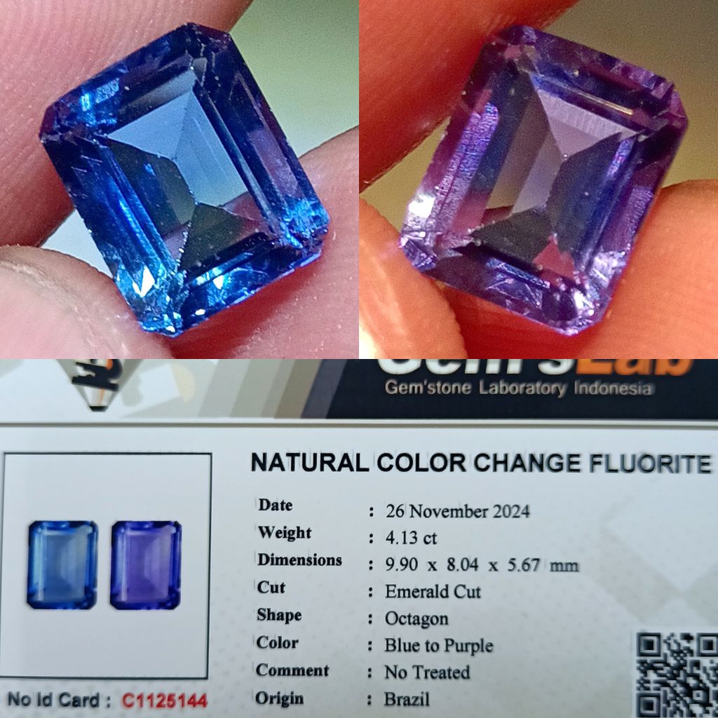 NATURAL BATU COLOR CHANGE FLUORITE BLUE PURPLE MEMO GLI LAB