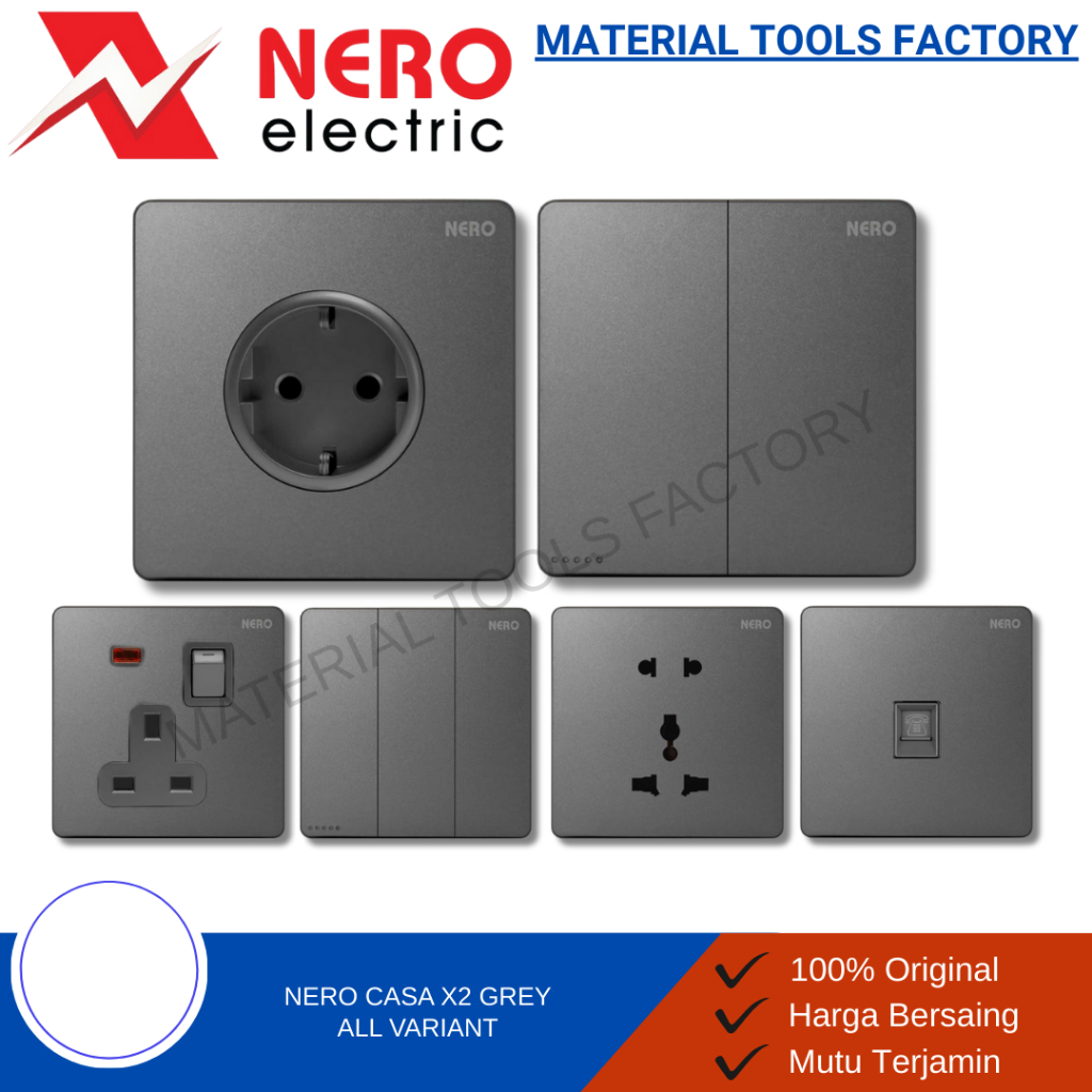 SAKLAR LAMPU - STOP KONTAK - SAKLAR - SAKLAR NERO CASA X2 GREY -  SAKLAR NERO  - NERO INBOWDUS - NER