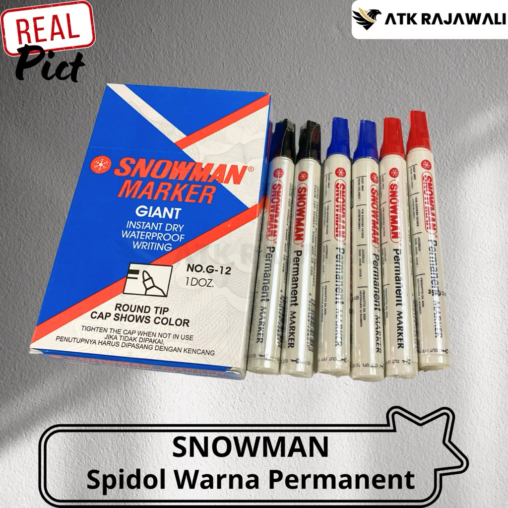 

(Pcs) Spidol Permanent Marker Snowman G-12 / Warna Hitam,Biru,Merah