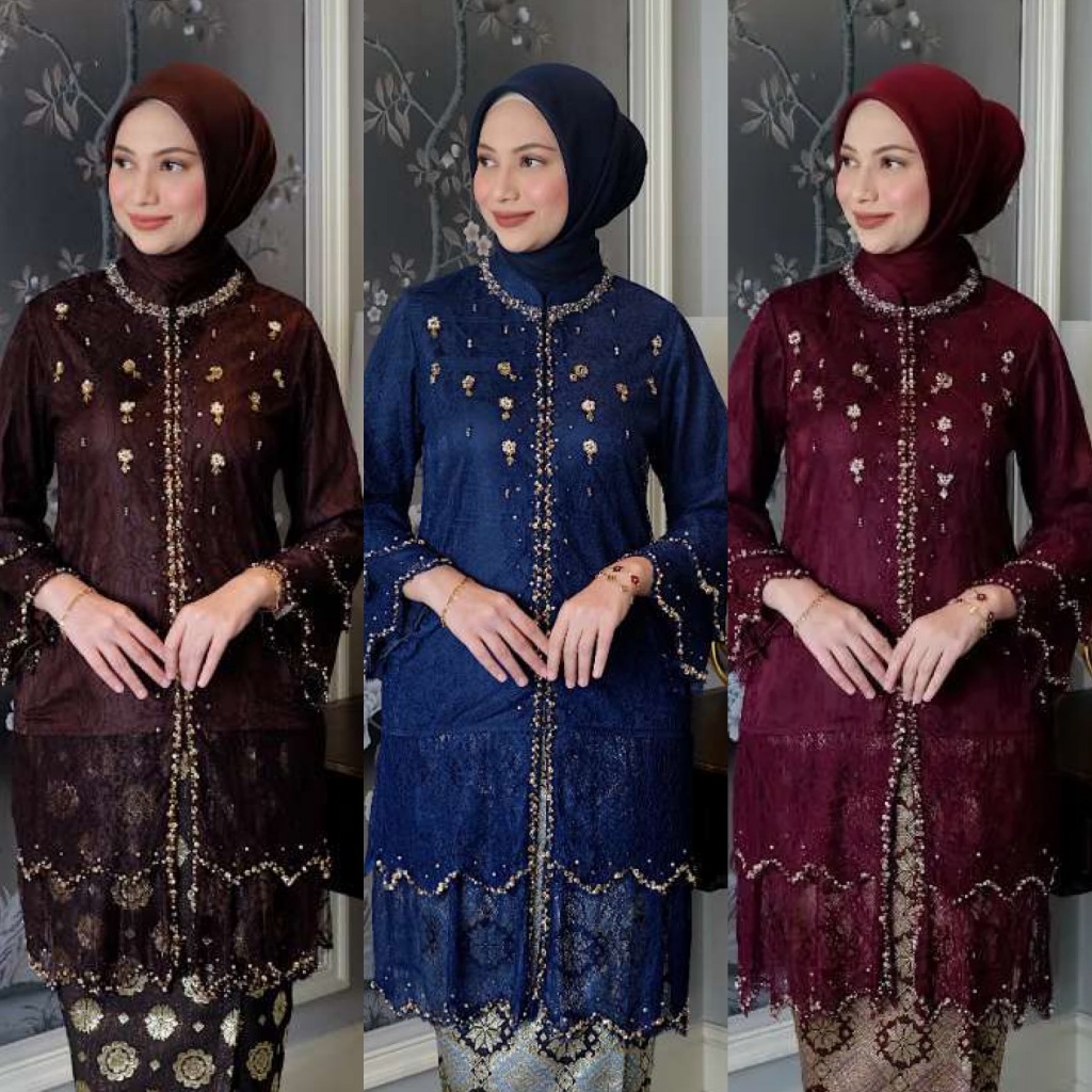 [SIAP KIRIM] Rania Kebaya by Sarah The Label (STL) - Mahony Burgundy Navy Black Dusty Pink Nude Maro