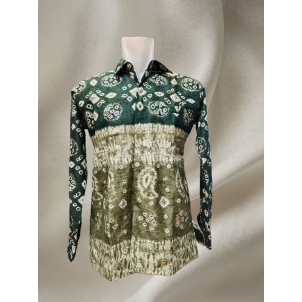 Kemeja Pria Jumputan Palembang Titik Tujuh Printing Atasan Batik Hem Laki Lengan Panjang Seragam Kon