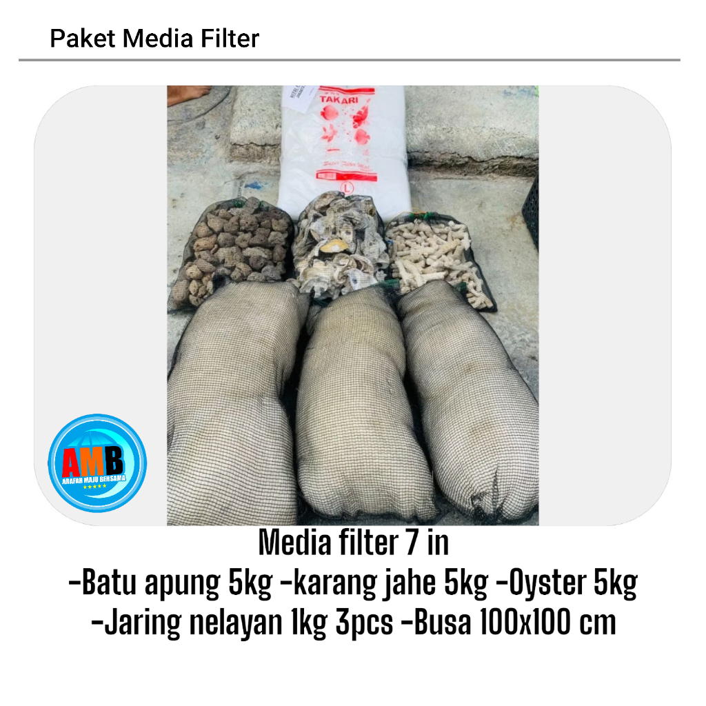 Paket media filter koi 5kg plus waring 7 pcs / paket media filter kolam besar / batu apung 5kg / oys