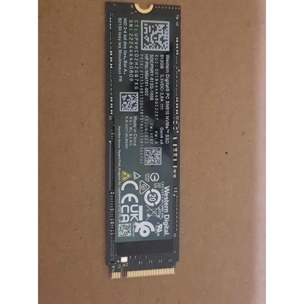 Nvme 512GB SSD Nvme WD SN810 Pci x4 Gen 4