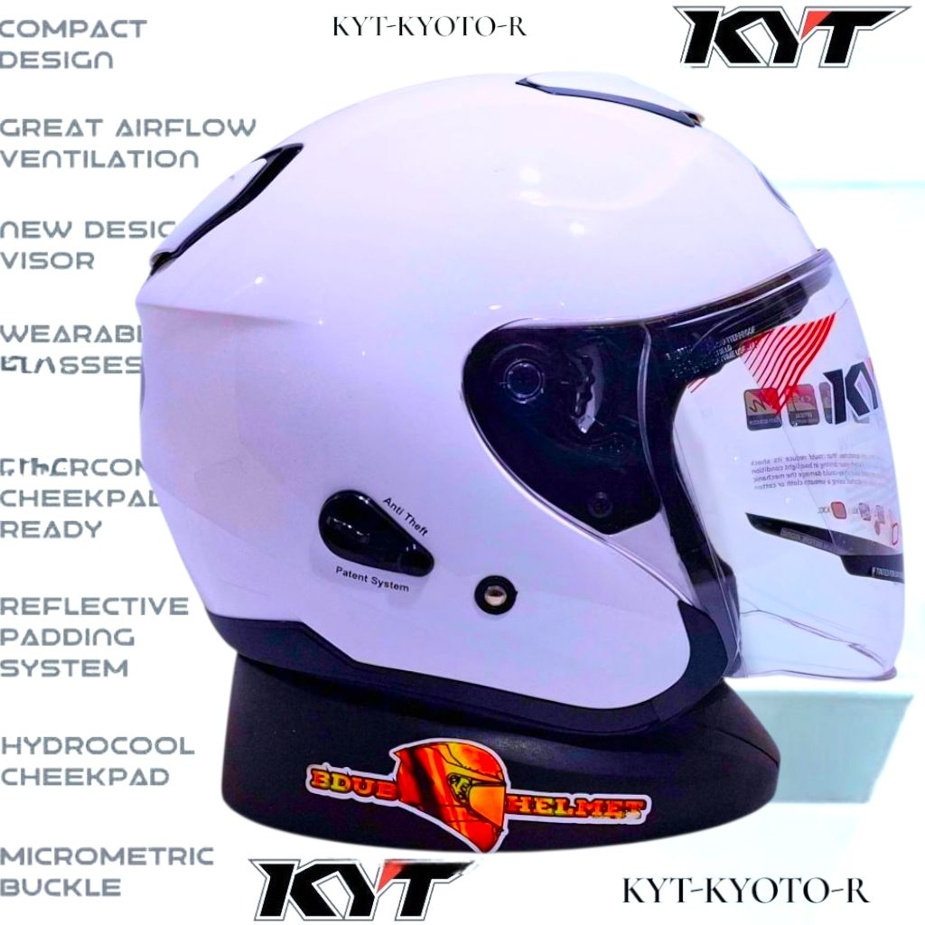 Helm KYT kyoto R White paket ganteng 100% original KYT