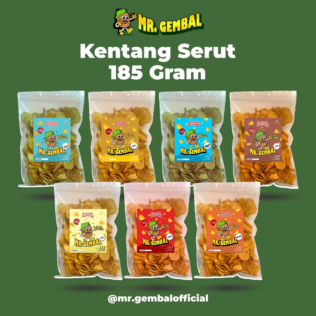 

Keripik Kentang Mr. Gembal cemilan keluarga 185gram Aneka Rasa Homemade Kriuk Renyah Balado Pedas