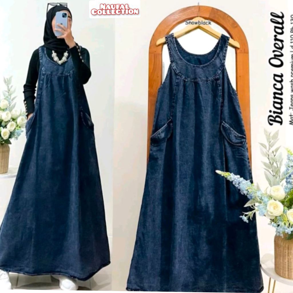 BIANCA OVERALL JEANS WANITA SIMPEL MODIS ELEGAN