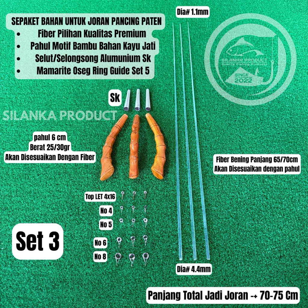 Sepaket Bahan Untuk Joran Pancing Siap Lilit Benang/ Bahan U/Joran Paten P.70-75cm fiber Bening