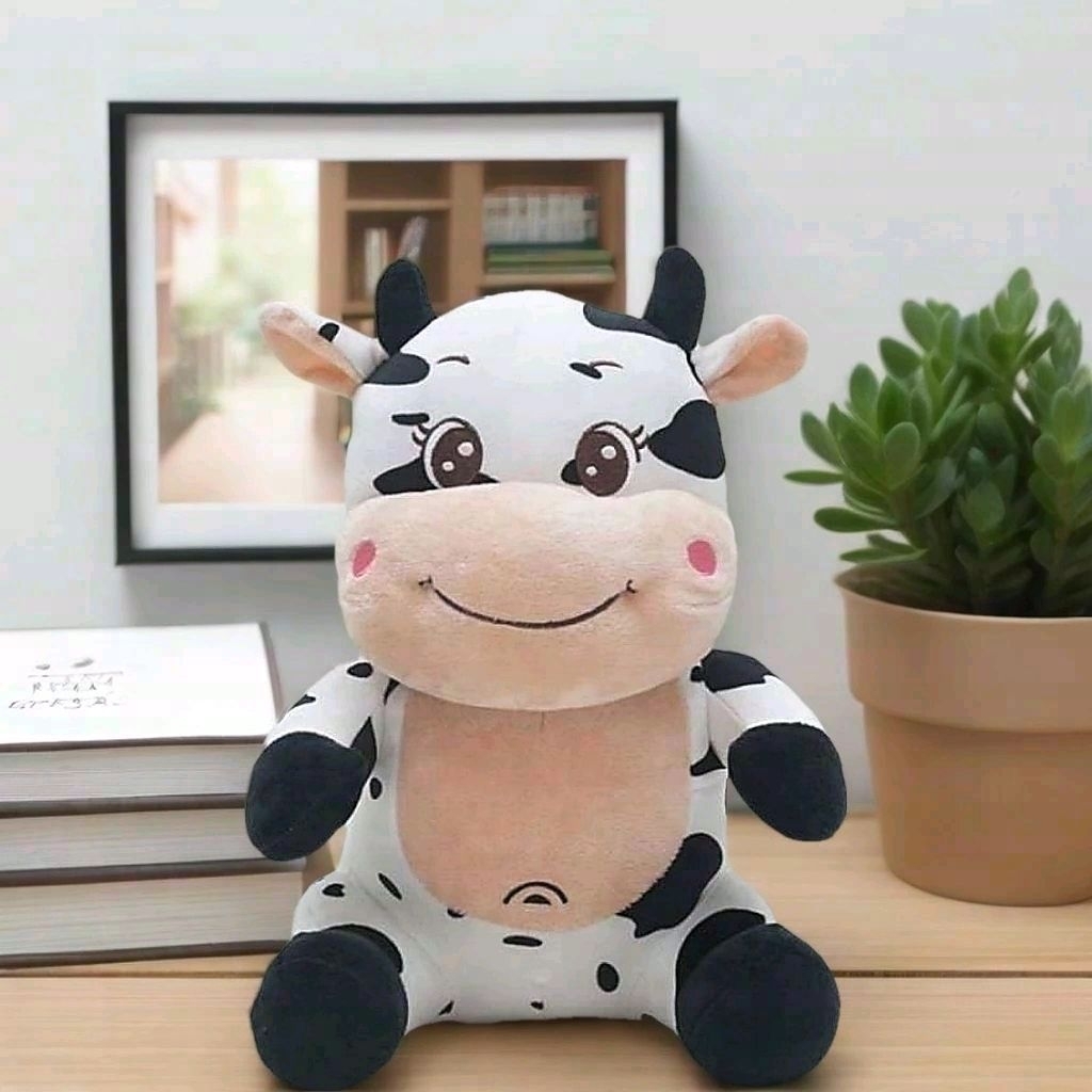 Boneka Sapi Lucu Cute Sitting Cow Smile Lembut