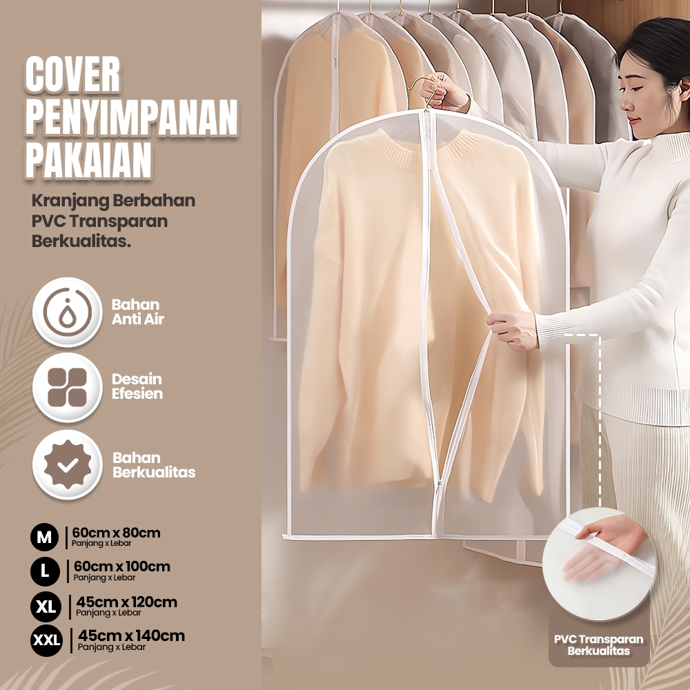 Gantungan Baju Plastik Penutup Gantungan Baju Tahan Debu Ritsleting Bening Kualitas Tinggi/Gantungan
