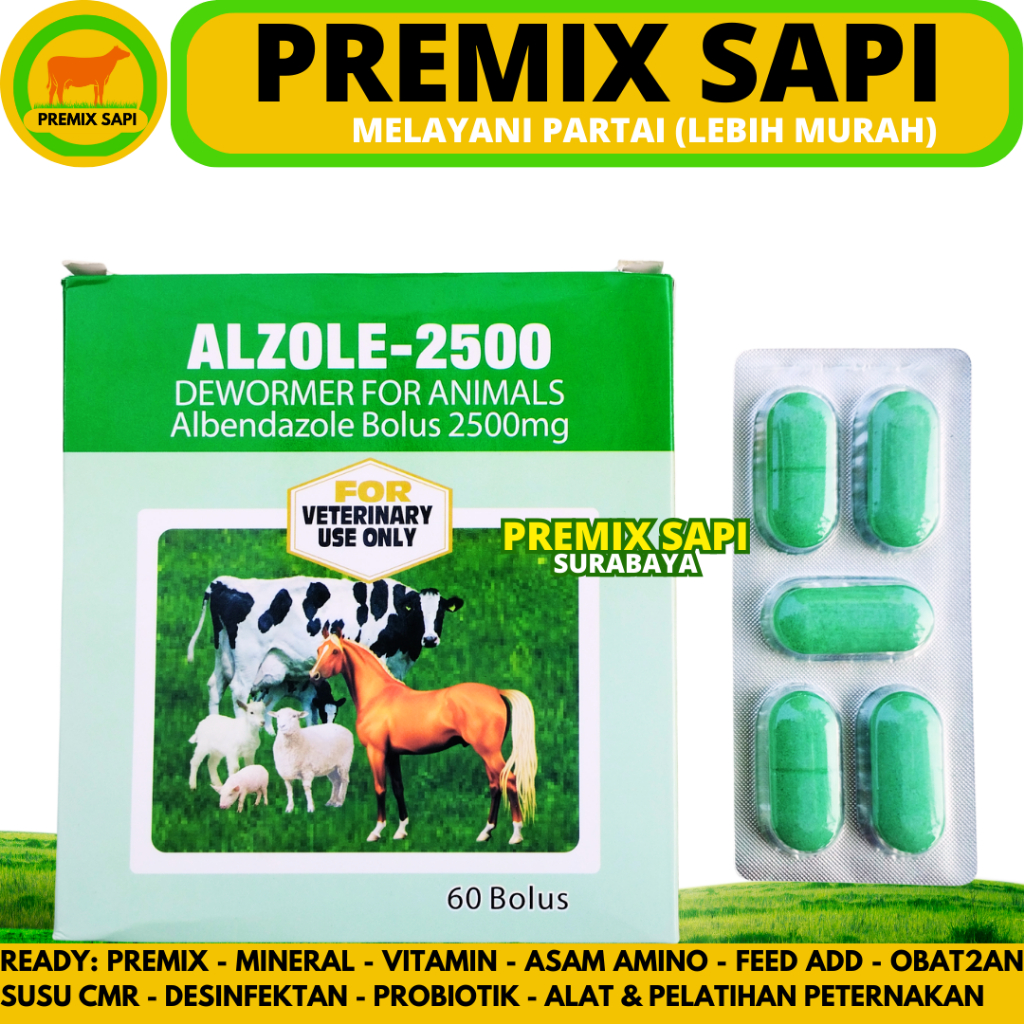 ALZOLE 2500 1 STRIP (5 BOLUS) - Obat Cacing Sapi Kerbau Bolus - Obat Cacing Sapi Paling Ampuh