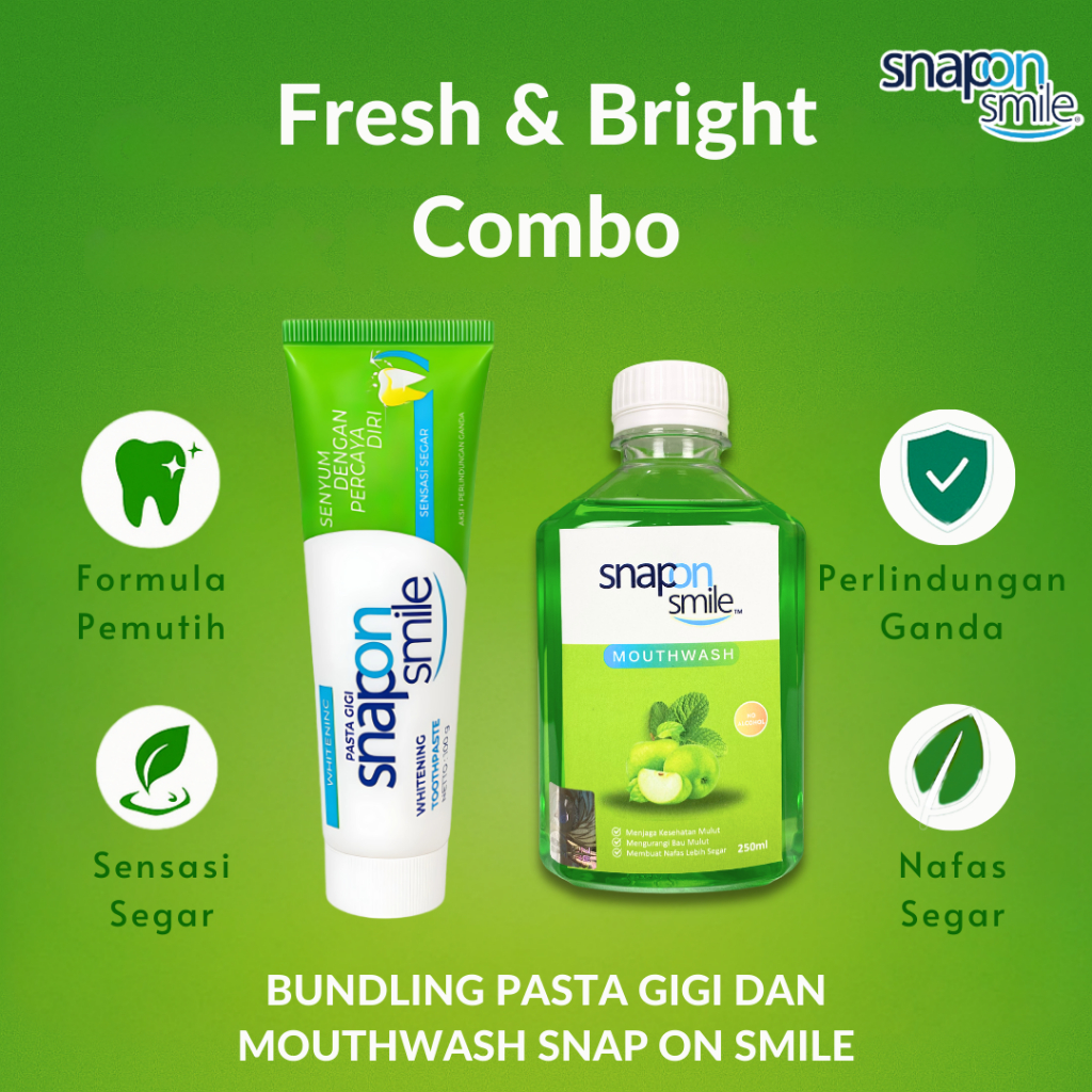 Snap On Smile Paket Bundling Pasta Gigi Tube Dan Mouthwash Rasa Apel 250Ml Paket Lengkap Perawatan M