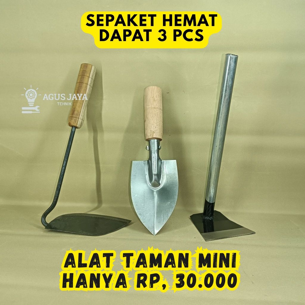 Paket Super Murah 3pcs Alat Pembersih Rumput Taman - Sekop Mini, Kored Rumput & Cangkul Mini Kualita