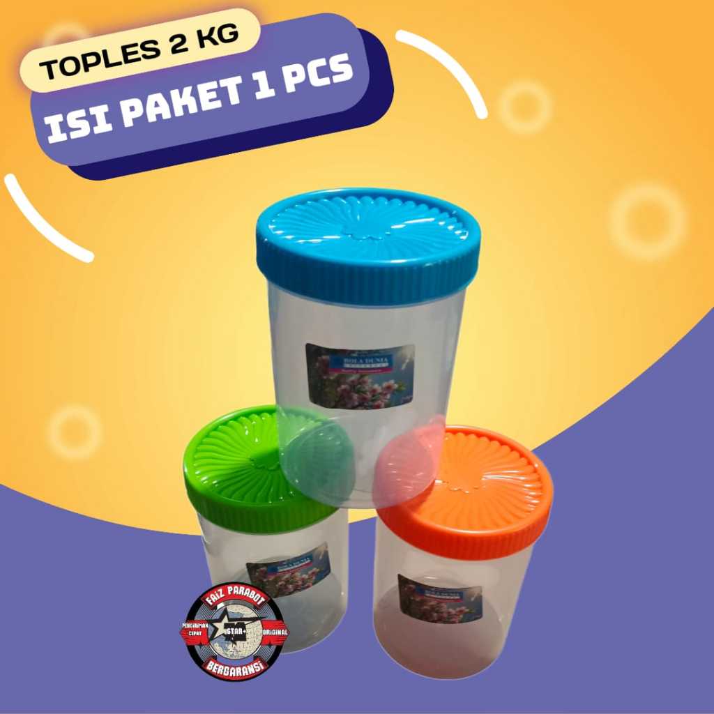 ( paket isi 1 pcs ) Toples 2 kg Bola Dunia ulir drat / toples kerupuk 2kg / toples Bola Dunia 2kg ul