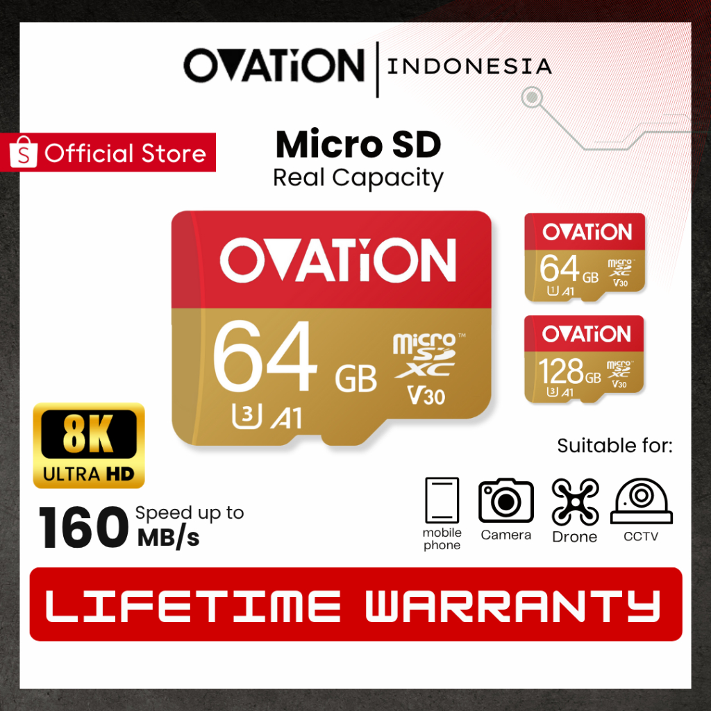 OVATION Micro SD 64GB / 128GB Memory Card Extreme Microsd U3 A1 UHS-I UHS-III UHS I UHS III Kartu Me