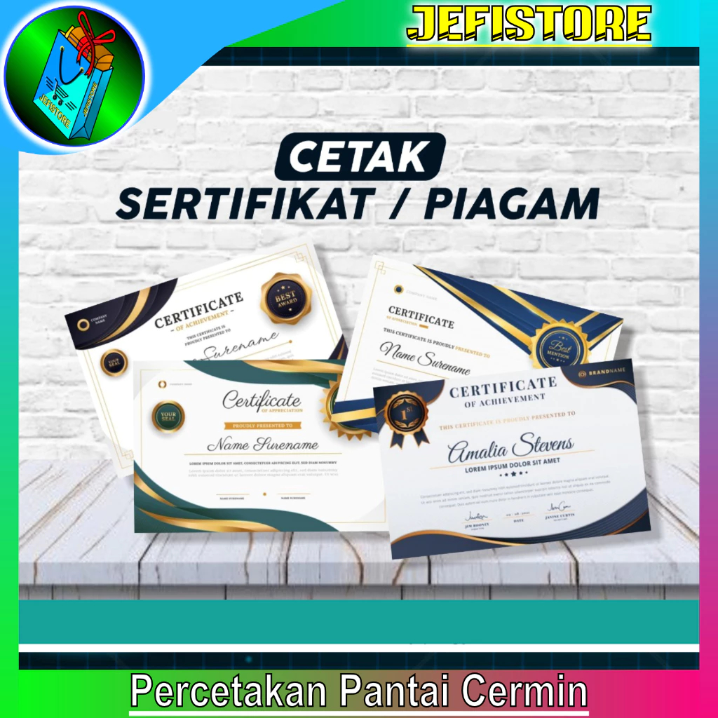 

Jasa Print Cetak Piagam | Sertifikat | dll, Cepat, Murah & Berkualitas - Jefistore Pantai Cermin
