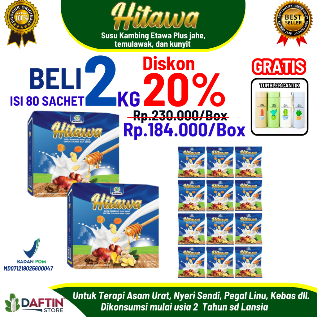 

Free Tumbler Paket 2 Dus Hitawa Susu Kambing Etawa Premium Jahe Merah