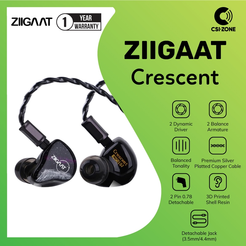 ZIIGAAT Crescent 2DD+2BA Hybrid In Ear Monitor Earphone