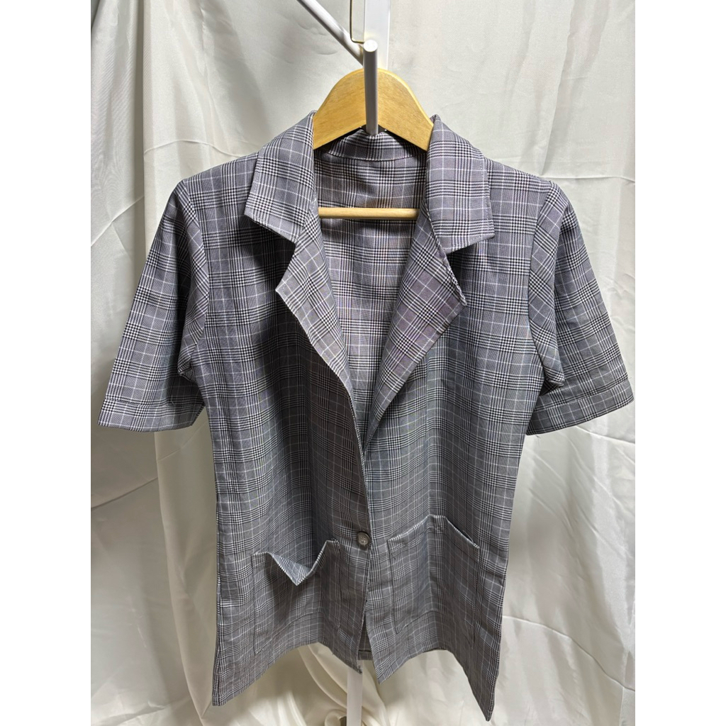 ZQ034 Outer Cardigan Motif Kotak Kotak Hitam Putih Korean Style