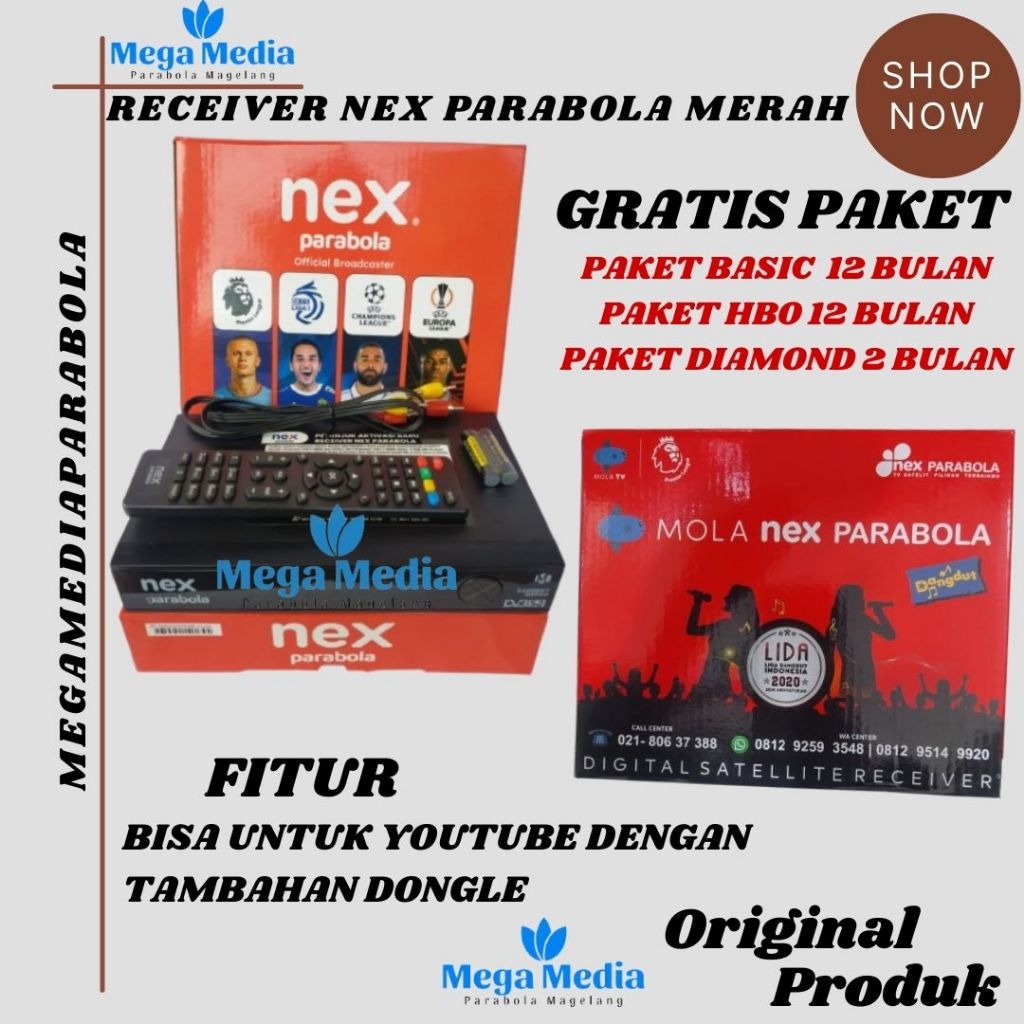 Receiver Nex Parabola Merah/Kuning Mnc Grup Gratis 12 Bulan bisa untuk parabola jaring/mini