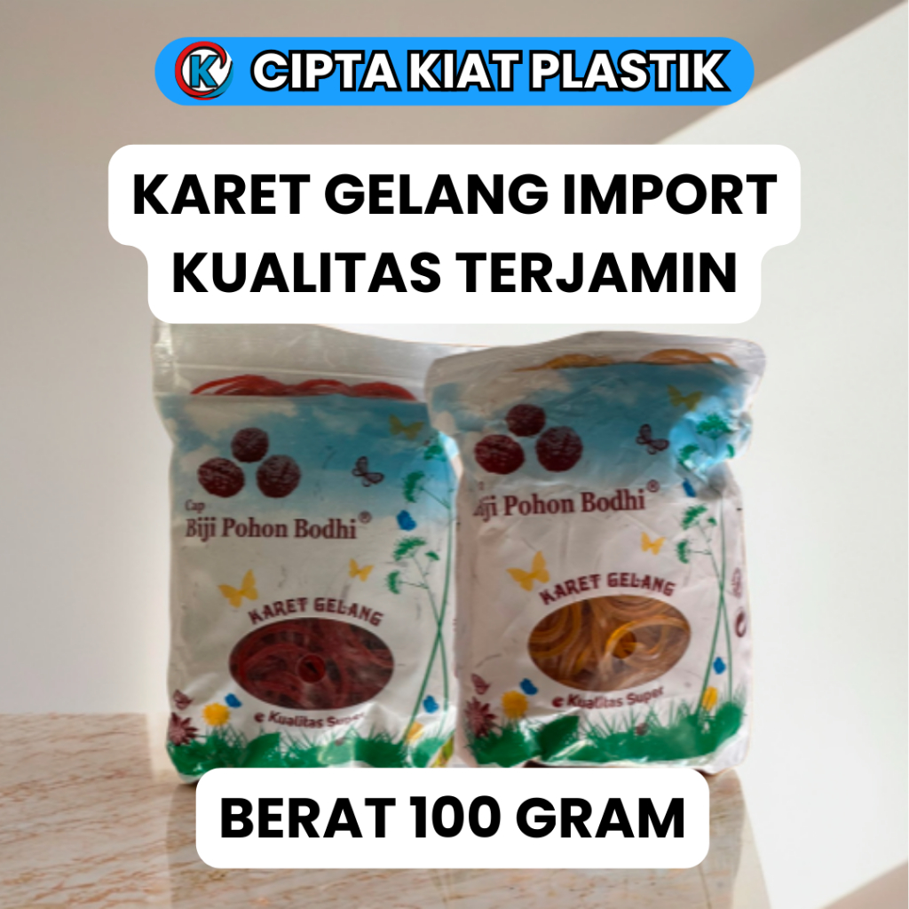 

Karet Gelang Warna Merah Kuning Cap Biji Pohon Bodhi Berat 100 Gram | Kualitas Import Terjamin