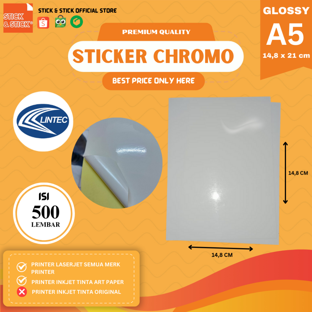 

Sticker Chromo Lintec Glossy A5 Isi 500 Lembar / Label Produk, Stiker Glossy, Label Pengiriman