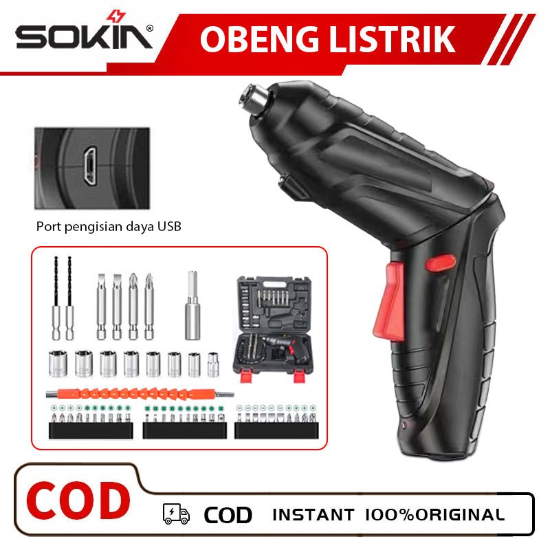 SONKIN Bor Listrik Tanpa Kabel Mini  Bor Tangan, dan Obeng Listrik  Set 48 Pcs