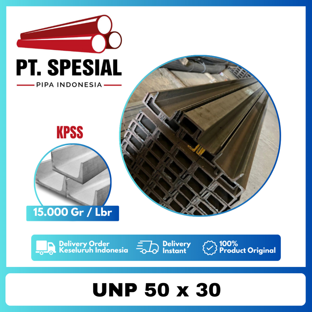 UNP 50 Besi UNP 50 x 30 / Besi Kanal U / UNP 50 x 30 x 3mm 6 Meter - PerBtg
