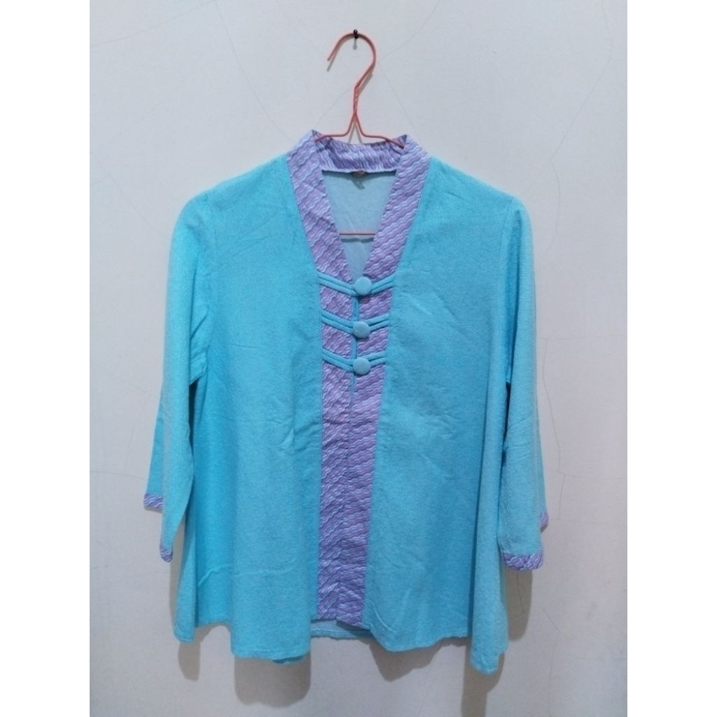 (Preloved) Baju batik kombinasi biru tosca