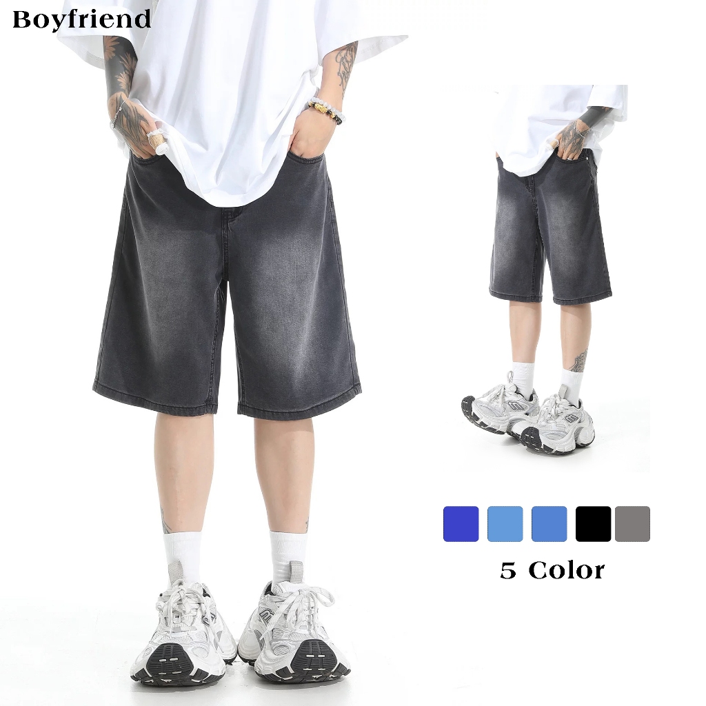 Jumbo pria celana selutut jeans pria celana kulot jeans pria korean style