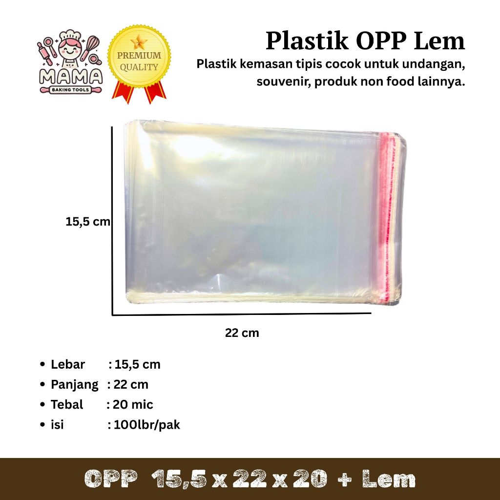 

Plastik OPP (LEM) Tipis 15,5 x 22 x 20 / Plastik Kue / Plastik Roti / Plastik Undangan / Plastik Cookies / Plastik Uang