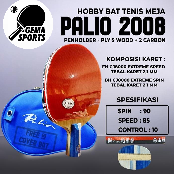 BET BAT PINGPONG TENIS MEJA PALIO 2008 CARBON PREMADE PENHOLDER