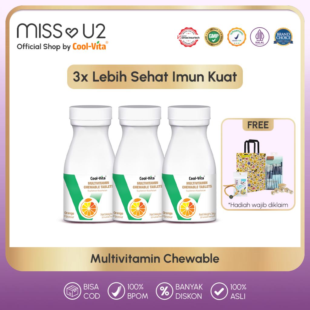 COOLVITA ORIGINAL 3x LEBIH SEHAT IMUN KUAT MULTI VITAMIN Chewable Suplemen Makanan 30 Tablets Orange