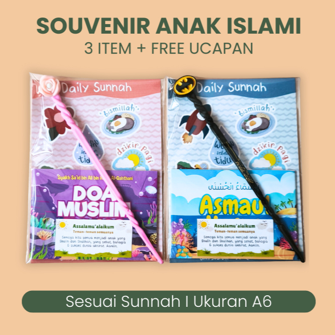 UMNI Paket Souvenir Islami Isi 3 – Sticker Edukasi, Buku Saku (Dzikir/Doa/Asmaul Husna) & Tuding Nga