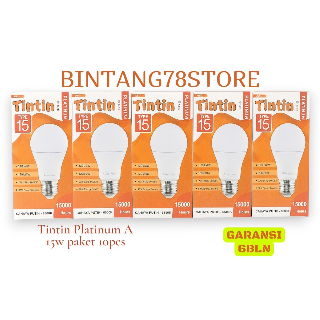 LAMPU TINTIN PLATINUM A 15W PAKET 10 PCS - BOHLAM TINTIN 15 PUTIH GARANSI