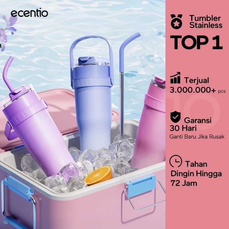 【BIG MAC 1.2L】ecentio Tumbler Stainless Steel 304 Tahan Dingin Botol Minum 1200ml Dengan Straw Porta