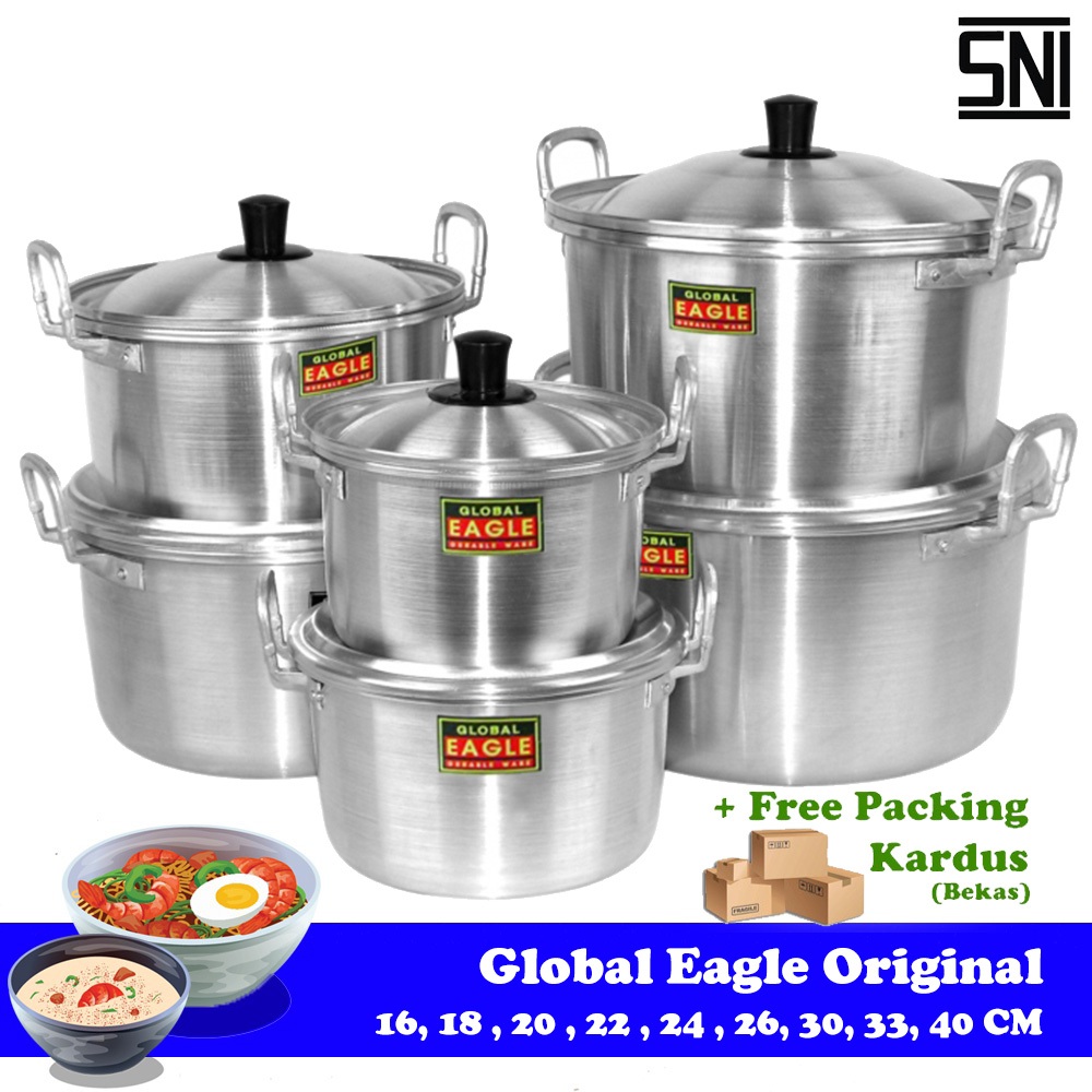 Sale Panci Alumunium + Tutup / Panci Air Tutup Luar Global Eagle - 16 Cm / 18 Cm / 20 Cm / 22 Cm -