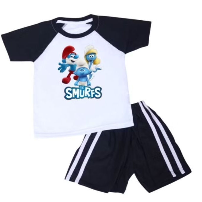 Nesia Store Baju Setelan Anak Kombinasi Warna Dan Celana List Gambar Smurf Bahan Cotton Combed