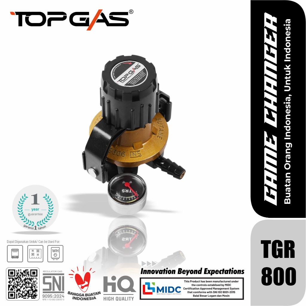 Regulator Anti Bocor Tanpa Karet Seal Tabung Top Gas Game Changer TGR800 Penguncian Super