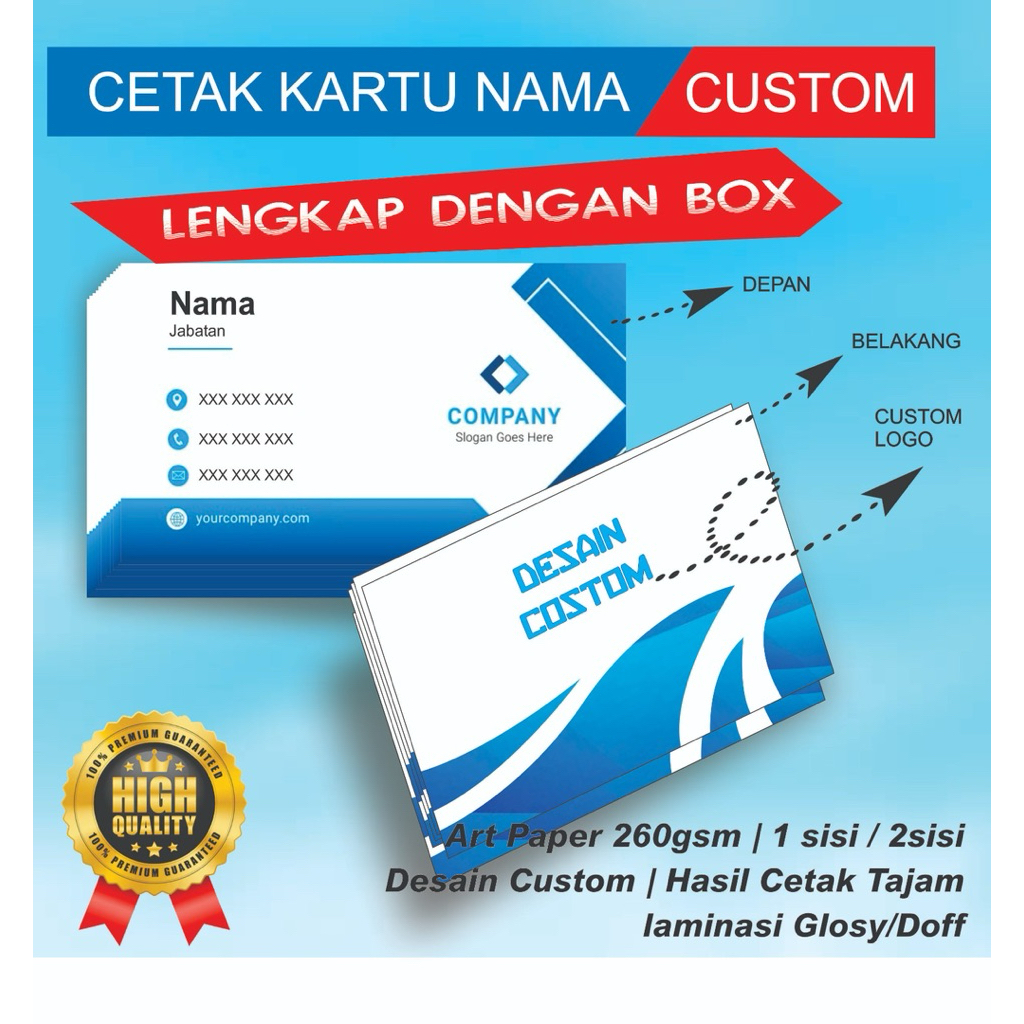 

Cerak Kartu Nama 1Box 100pcs / Kartu Nama Custom / Bahan Art Carto Tebal