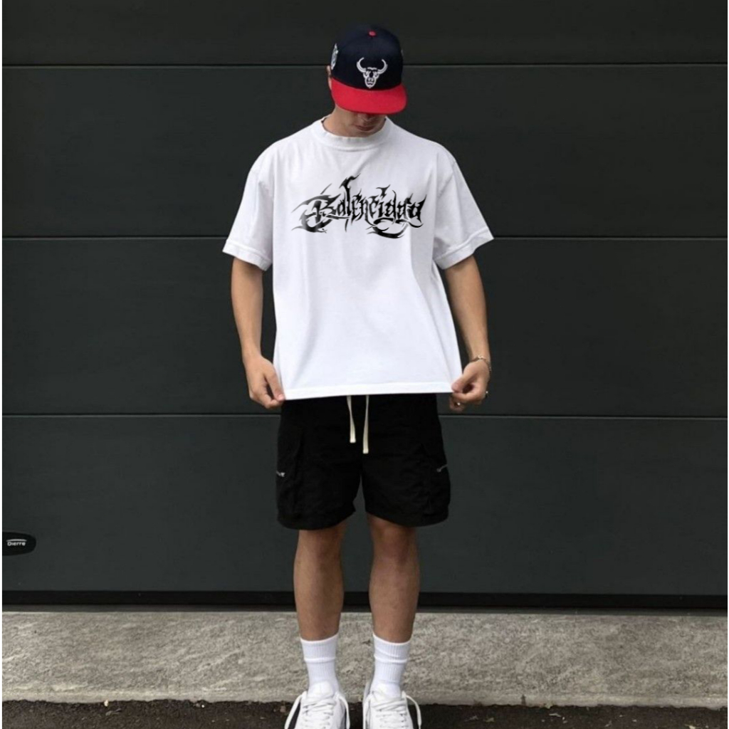 High Street Fashion Kaos Katun Lebar Gaya Korea dengan Cetak Huruf Gotik —— Gaya Balenciaga, Unisex 