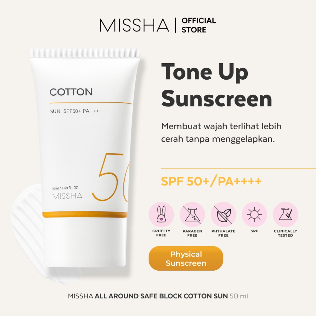 MISSHA All Around Safe Block Cotton Sun SPF50+/PA++++ (50ml) Exp Juni 2026 - Physical Sunscreen l Su