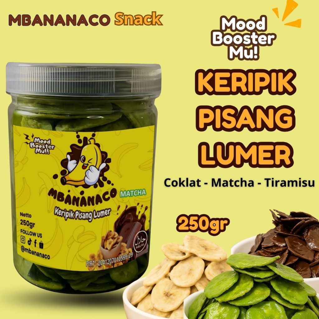 

MBANANACO - Keripik pisang lumer Matcha Tiramisu Coklat 250gr Banana Chips Cemilan Snack enak