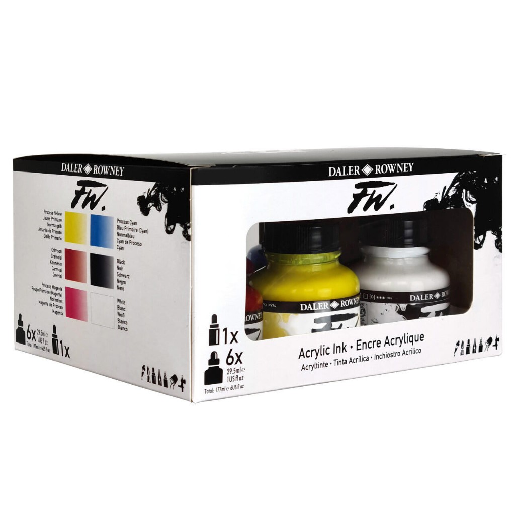 

Daler Rowney Fw Acrylic / Akrilik Ink Primary Colour Set 6