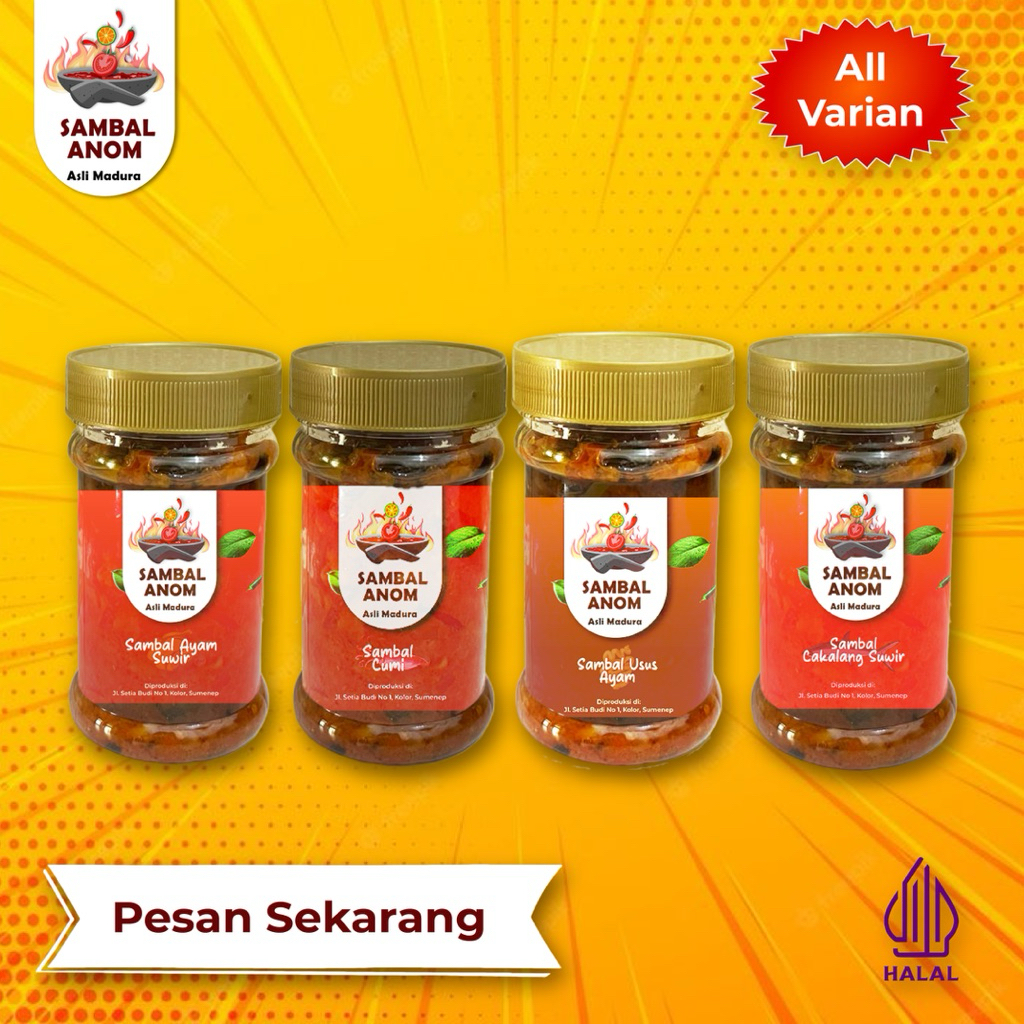 

SAMBAL ANOM asli madura varian usus/cumi/ayam suir/cakalang
